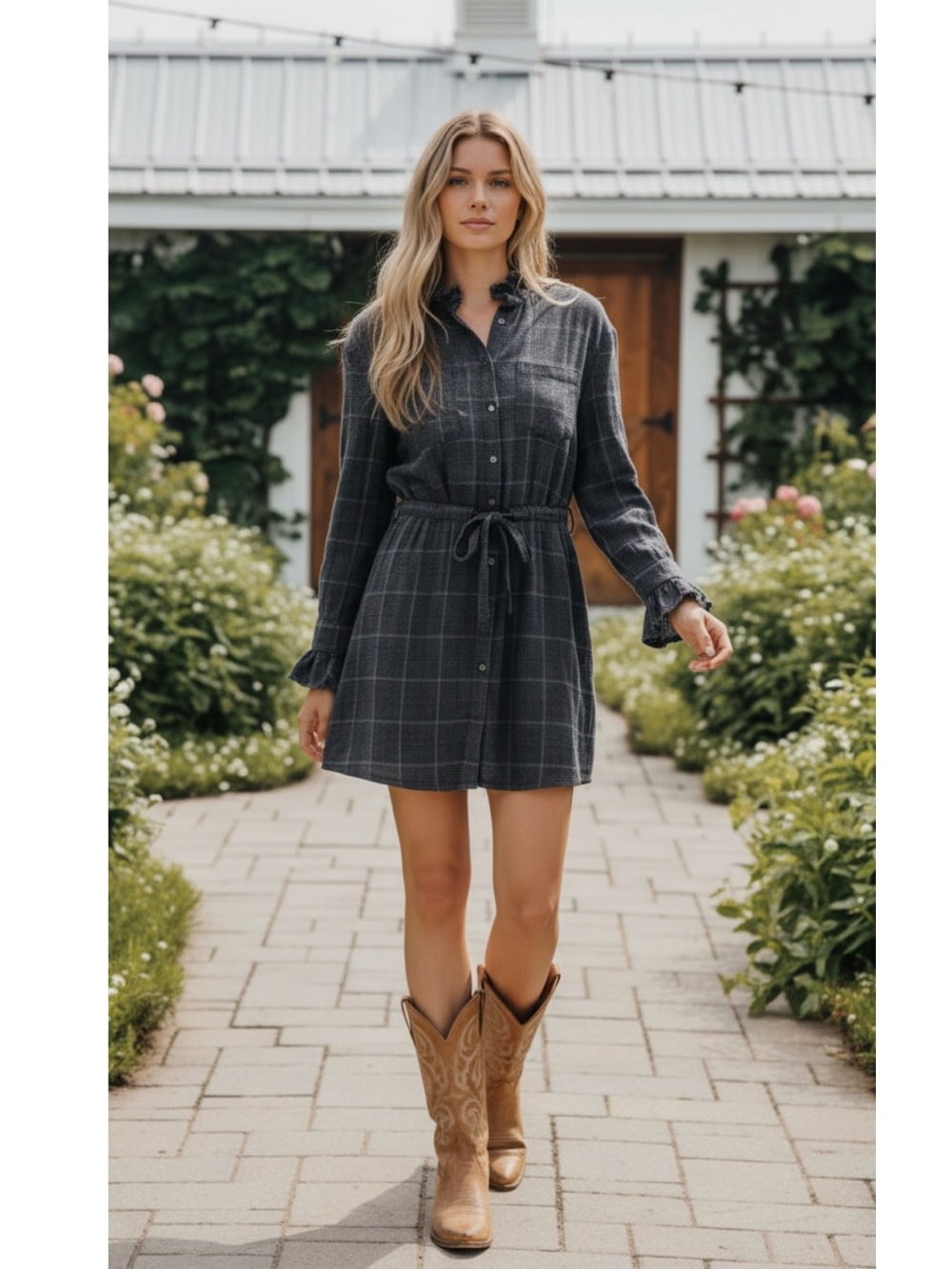Cinq a Sept Dana Plaid Shirt Dress in Navy Multi Size Medium